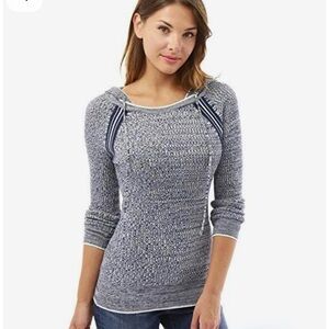 PATTY BOUTIK fitted hooded pullover sweater, blue coloring, size M